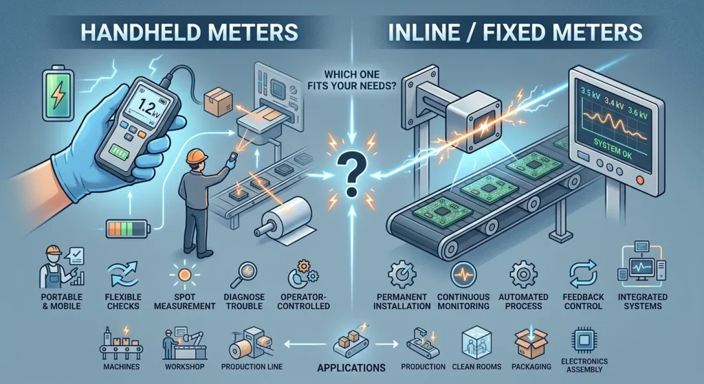 Handheld vs Inline Electrostatic Field Meter: Which One Fits Your Process?