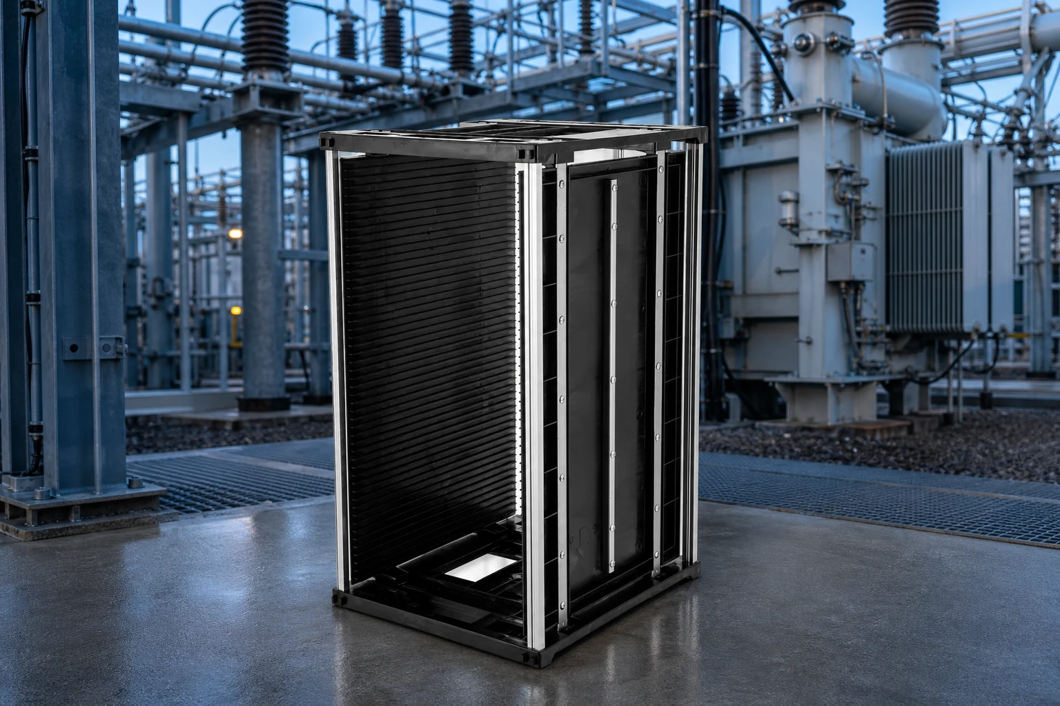 ESD Rack for SMT — Sanwei official product with illustrative industrial background (not a real site photo)