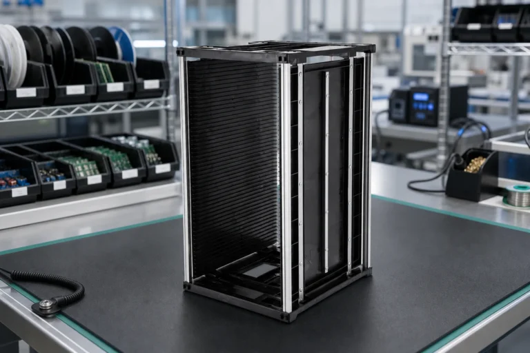 ESD Rack for SMT: PCB Magazine Racks and Line-Side Buffering