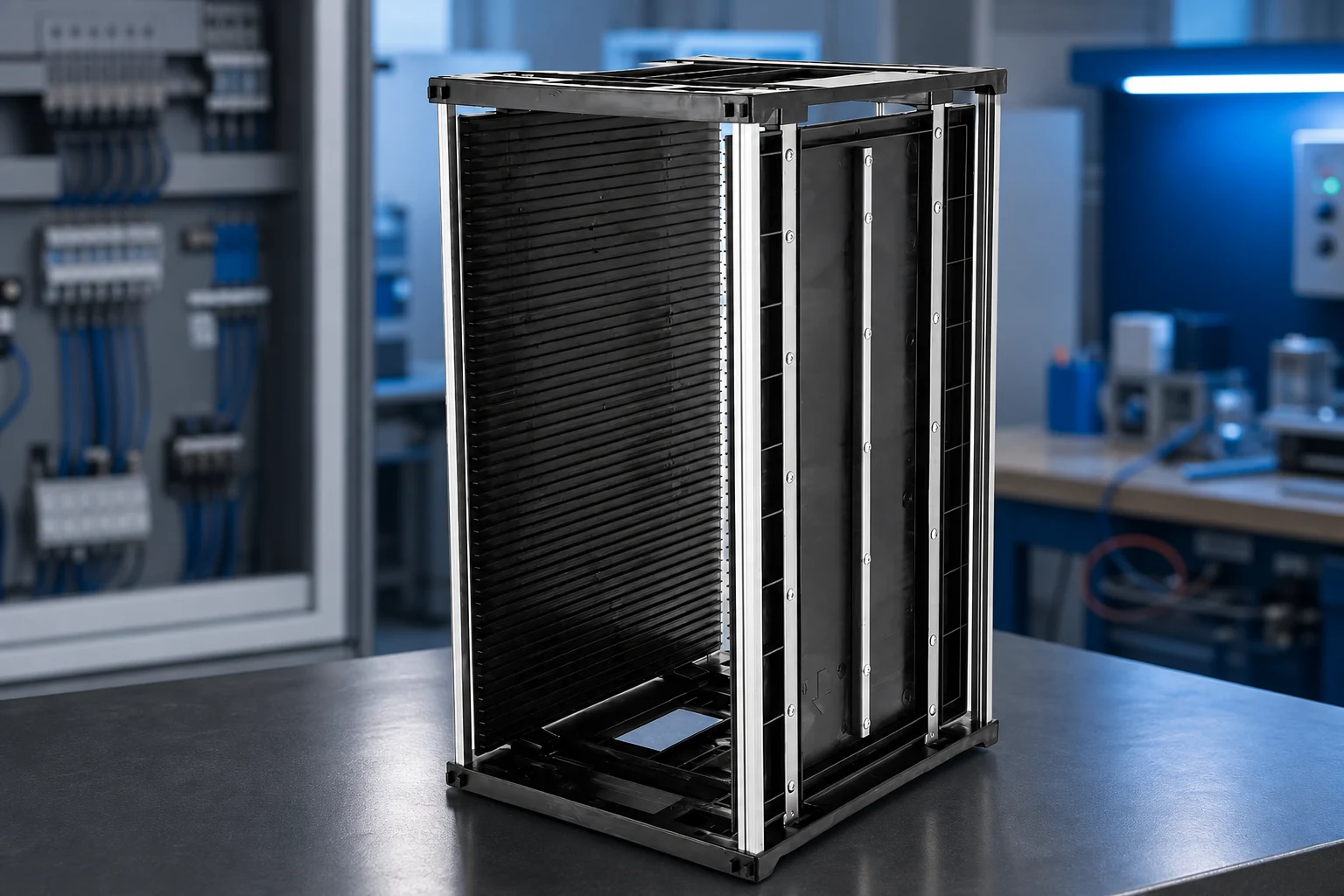ESD magazine rack for floor-contact configuration review