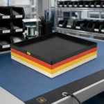 ESD tray for SMT line-side staging concept illustration (not a product photo)