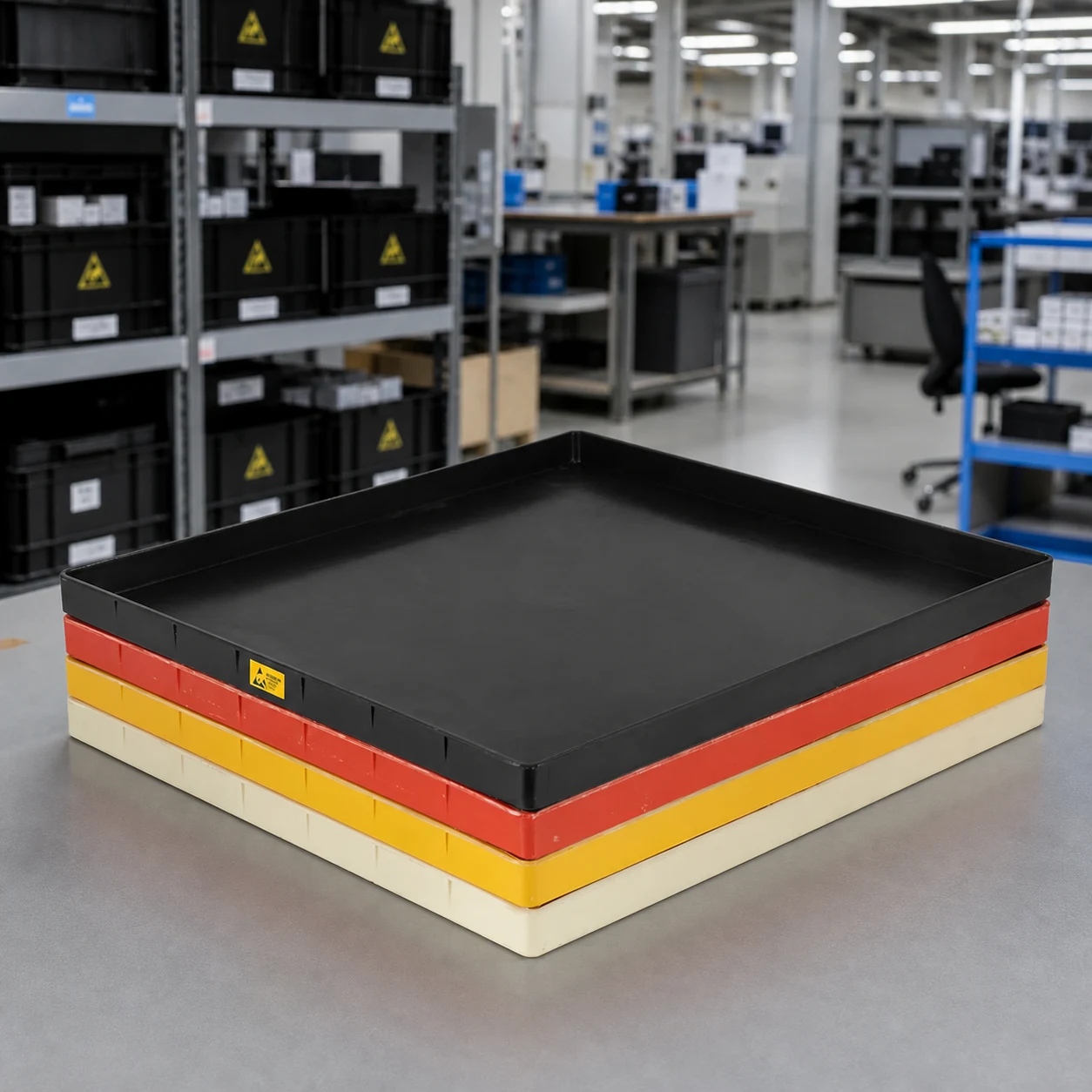 ESD tray product illustration used as a circulation-equipment route