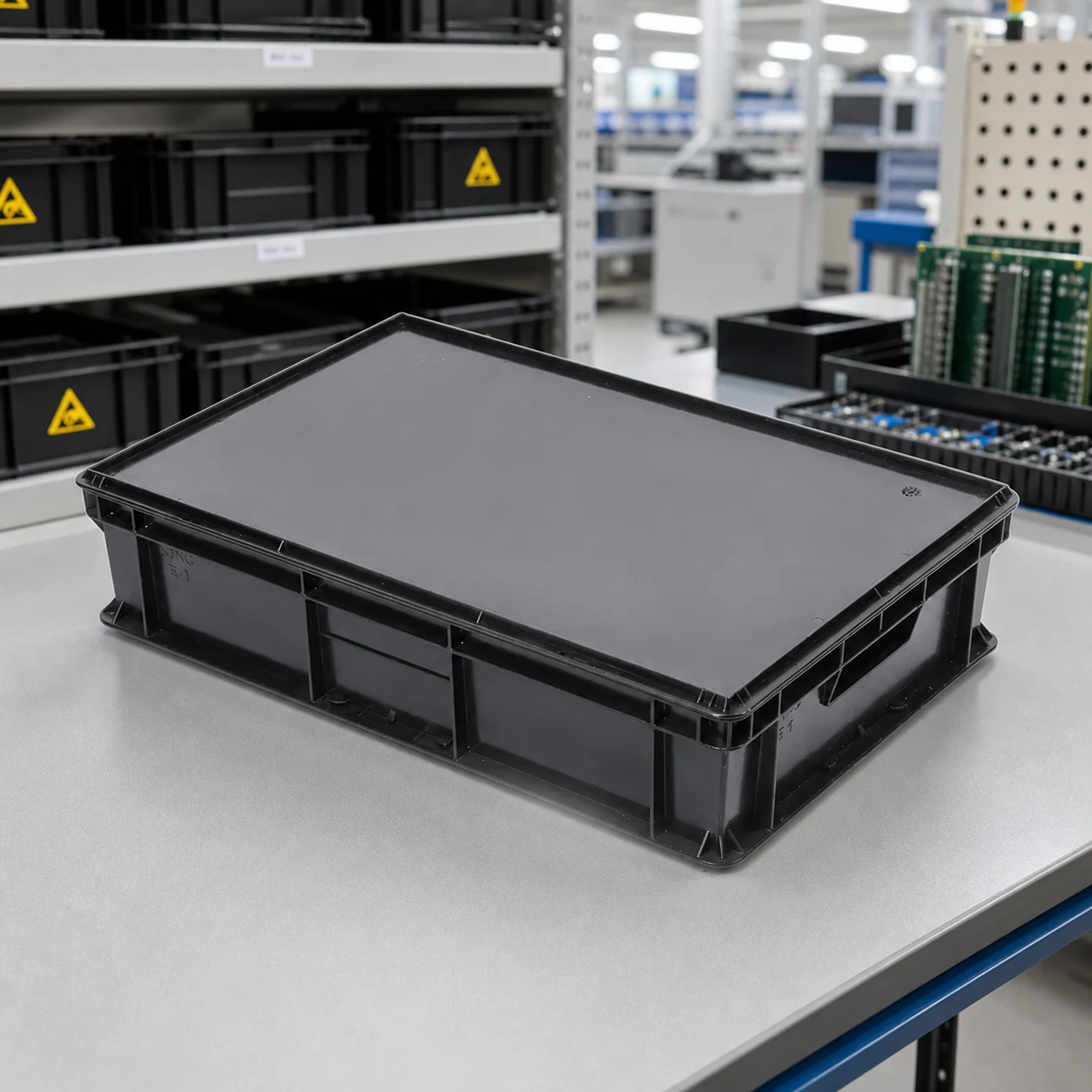 ESD packaging container for a quoted-material evidence review