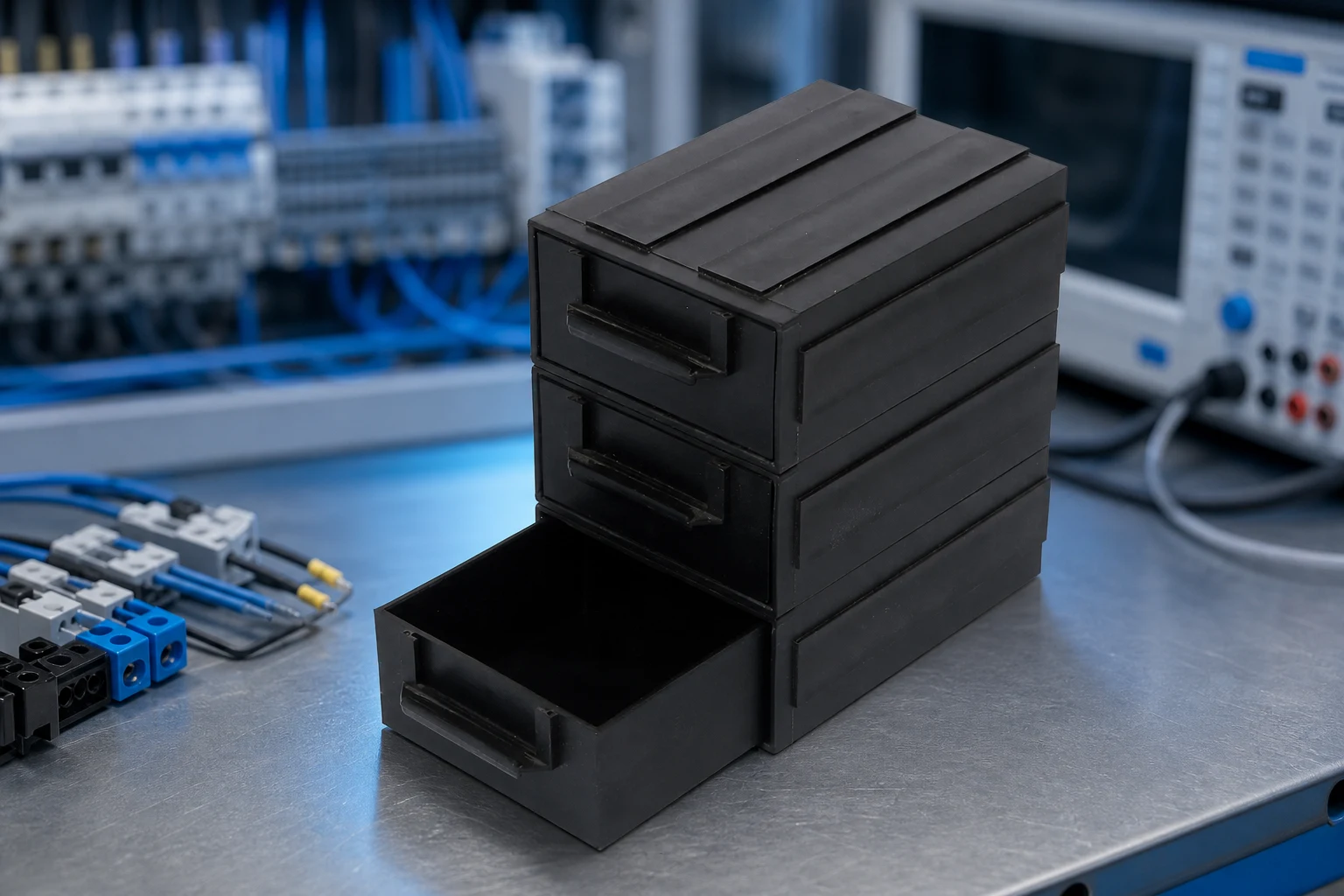 Sanwei esd_bin — official product photo with illustrative scene background (not a real site photo)