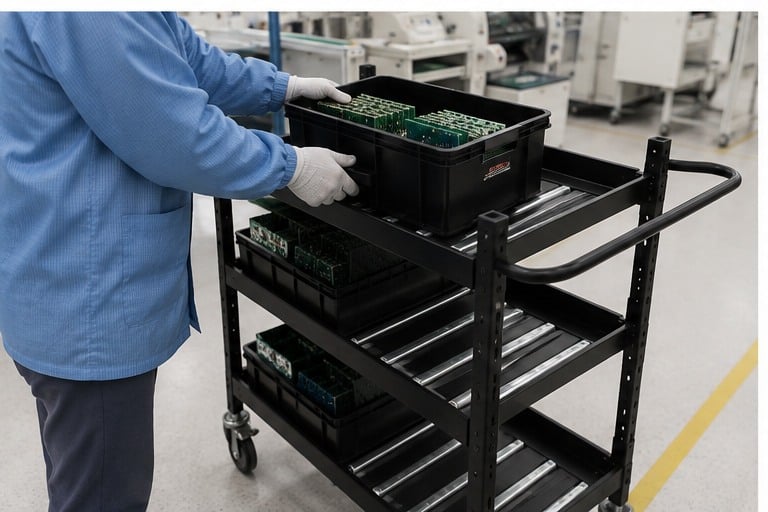 multi-layer anti-static turnover trolley handling and verification