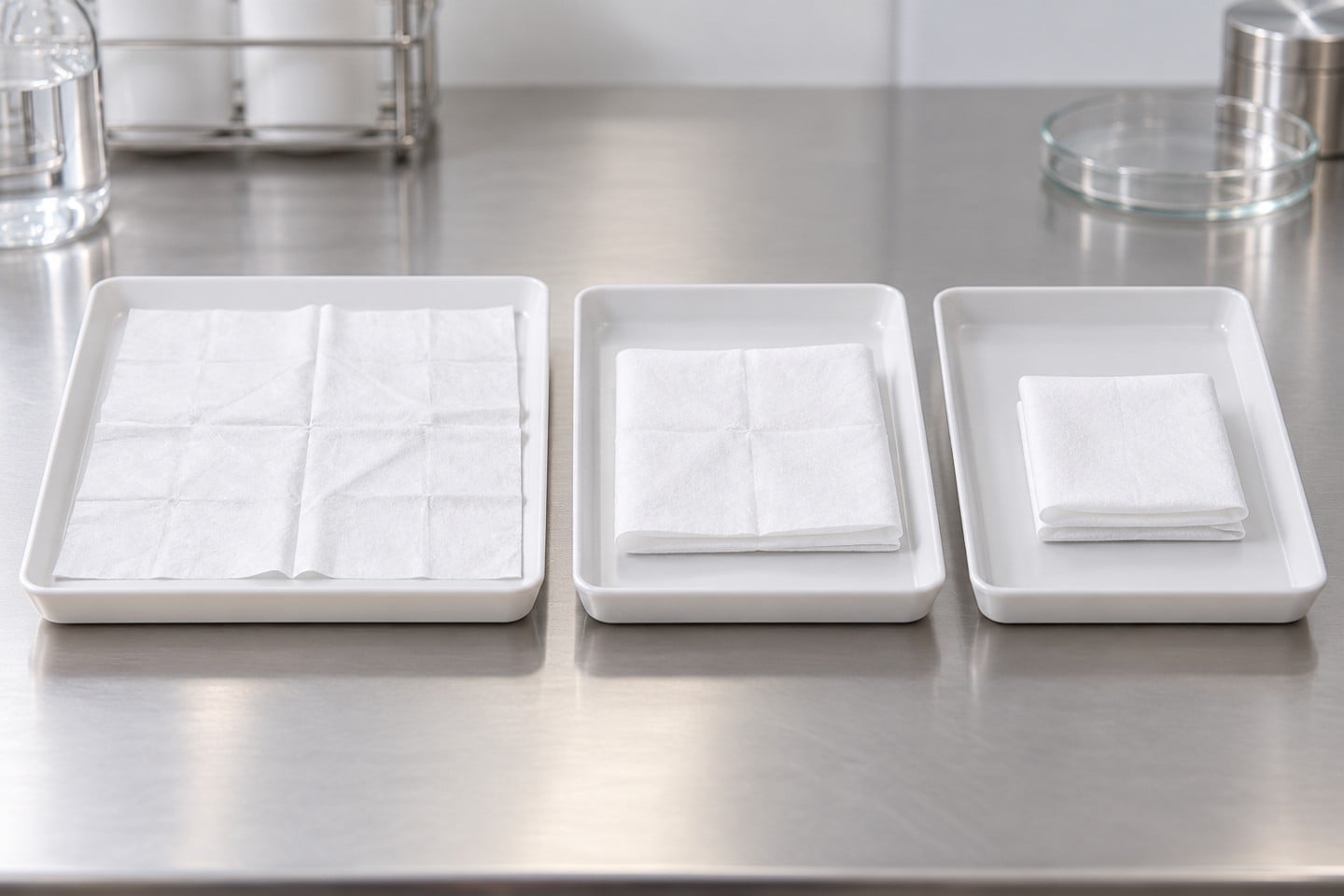 White SWESD wipers in separate flat and folded sample states