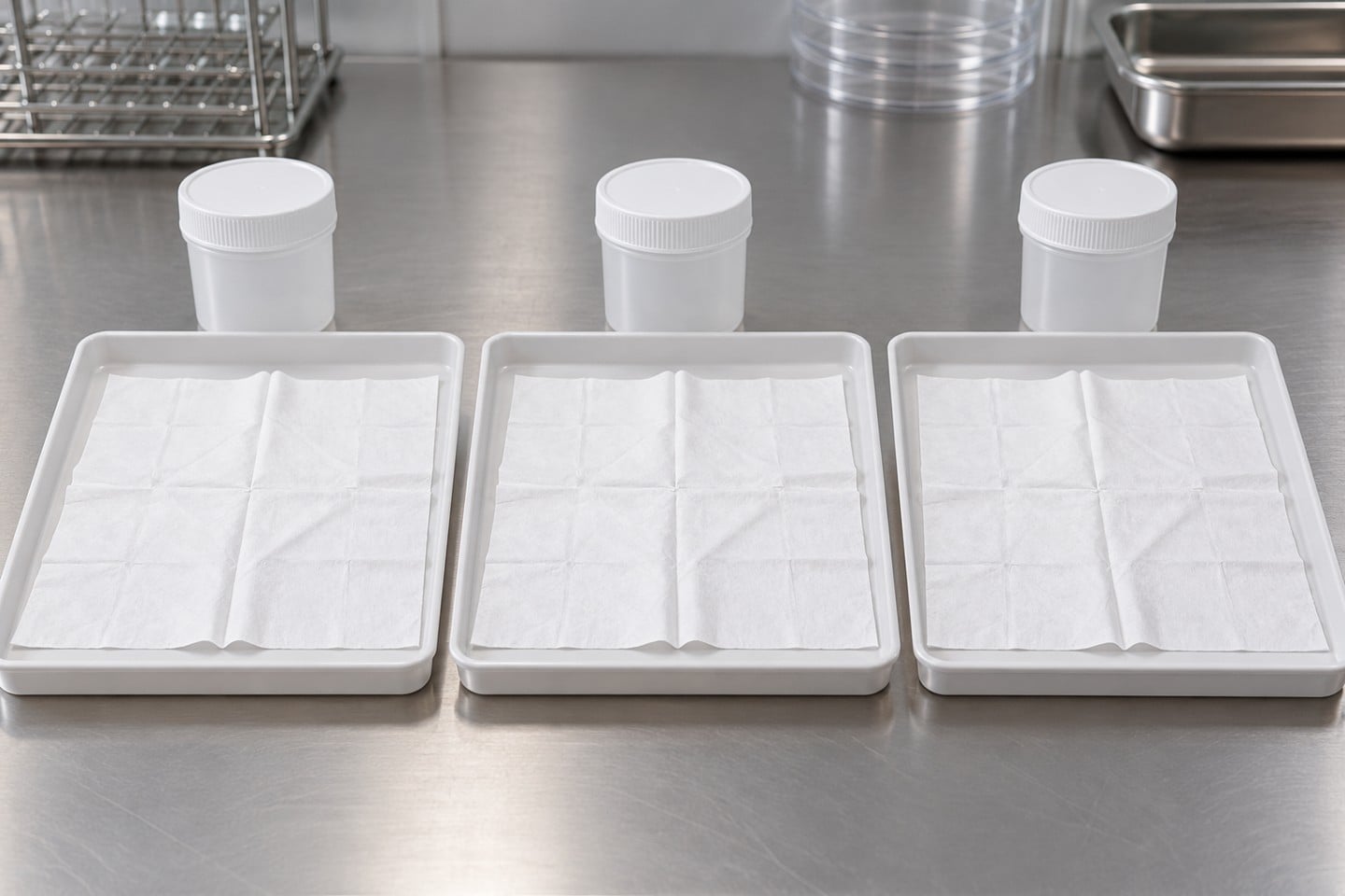 White SWESD wipe samples separated for a controlled compatibility study