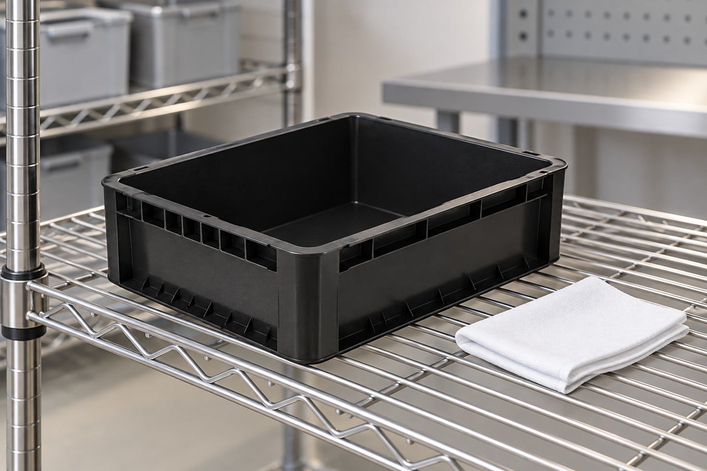 An empty box on a drying shelf