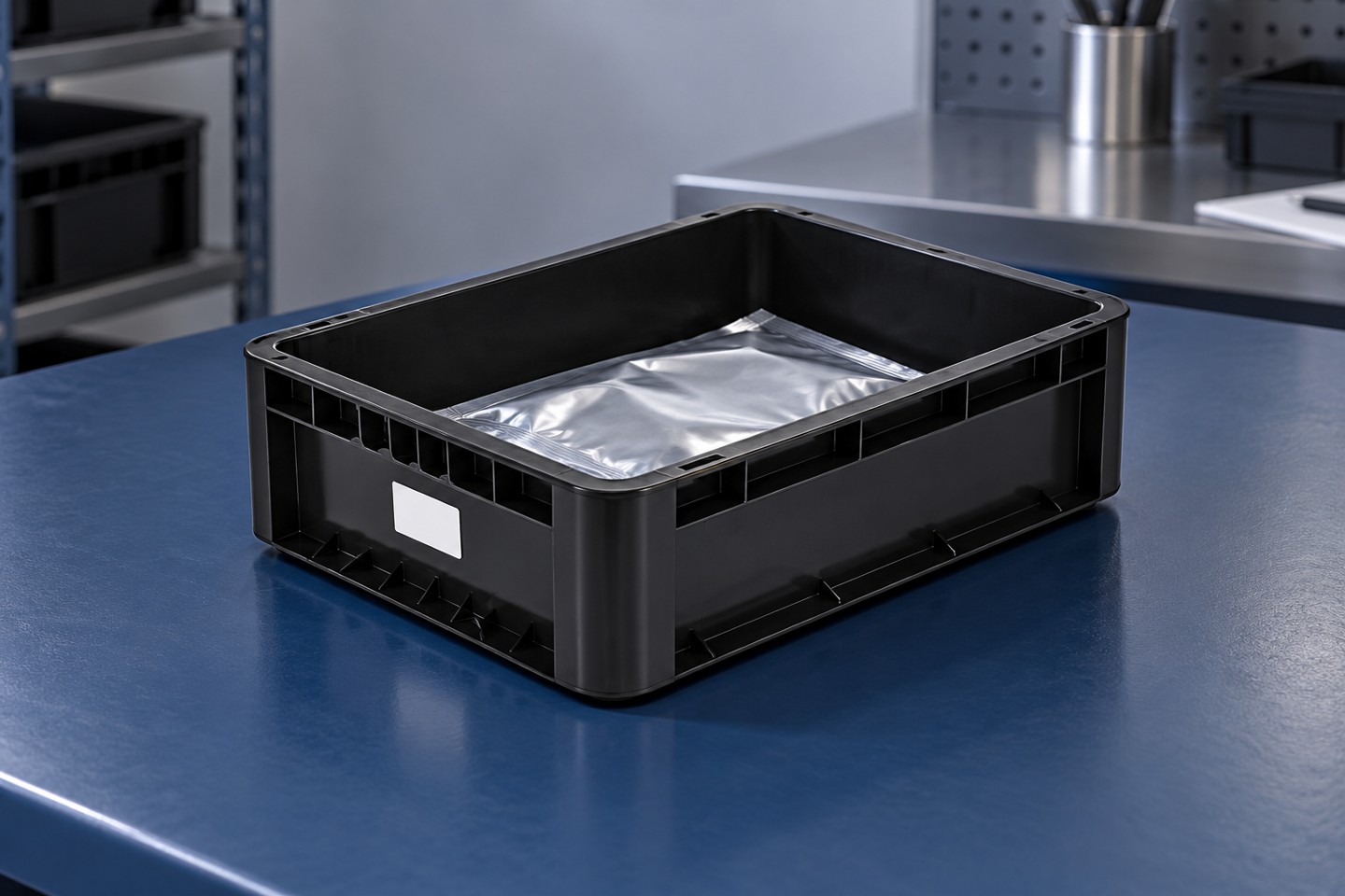 An external blank label on an ESD box