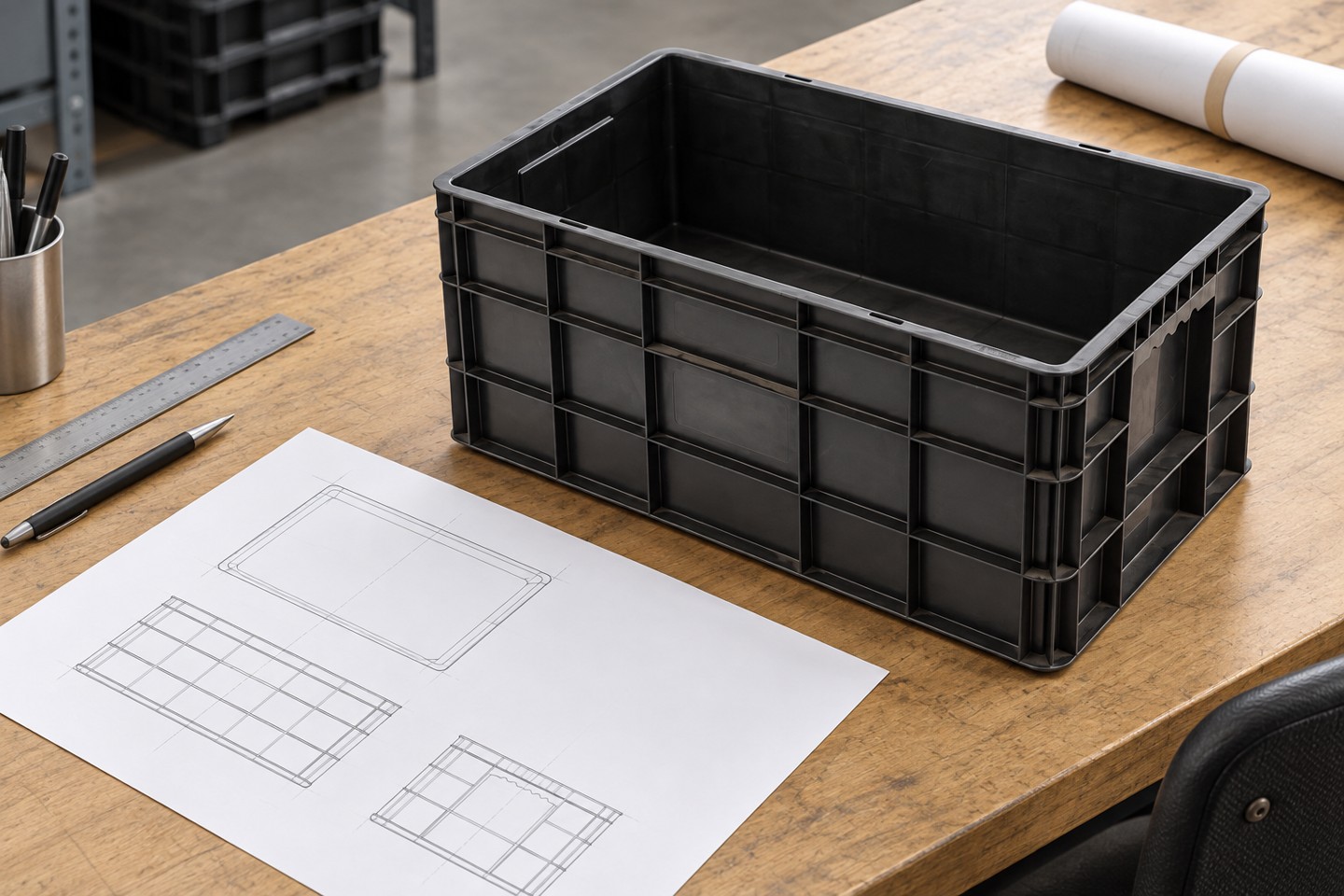 An empty tote during compartment layout planning