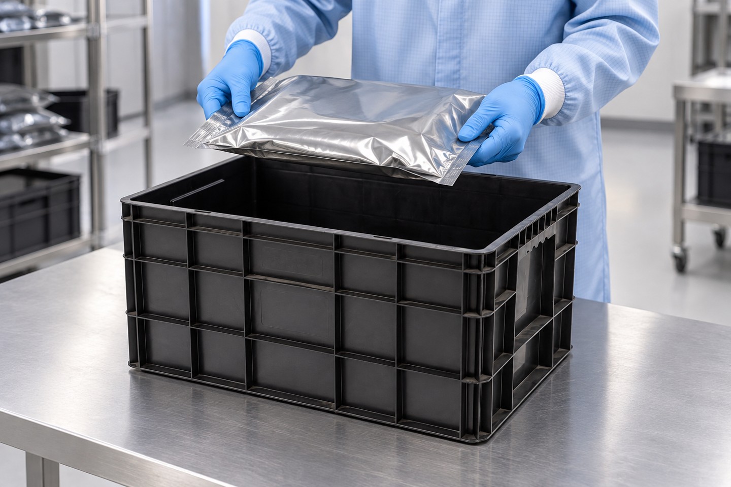 Loading a protected package with clearance from the tote wall