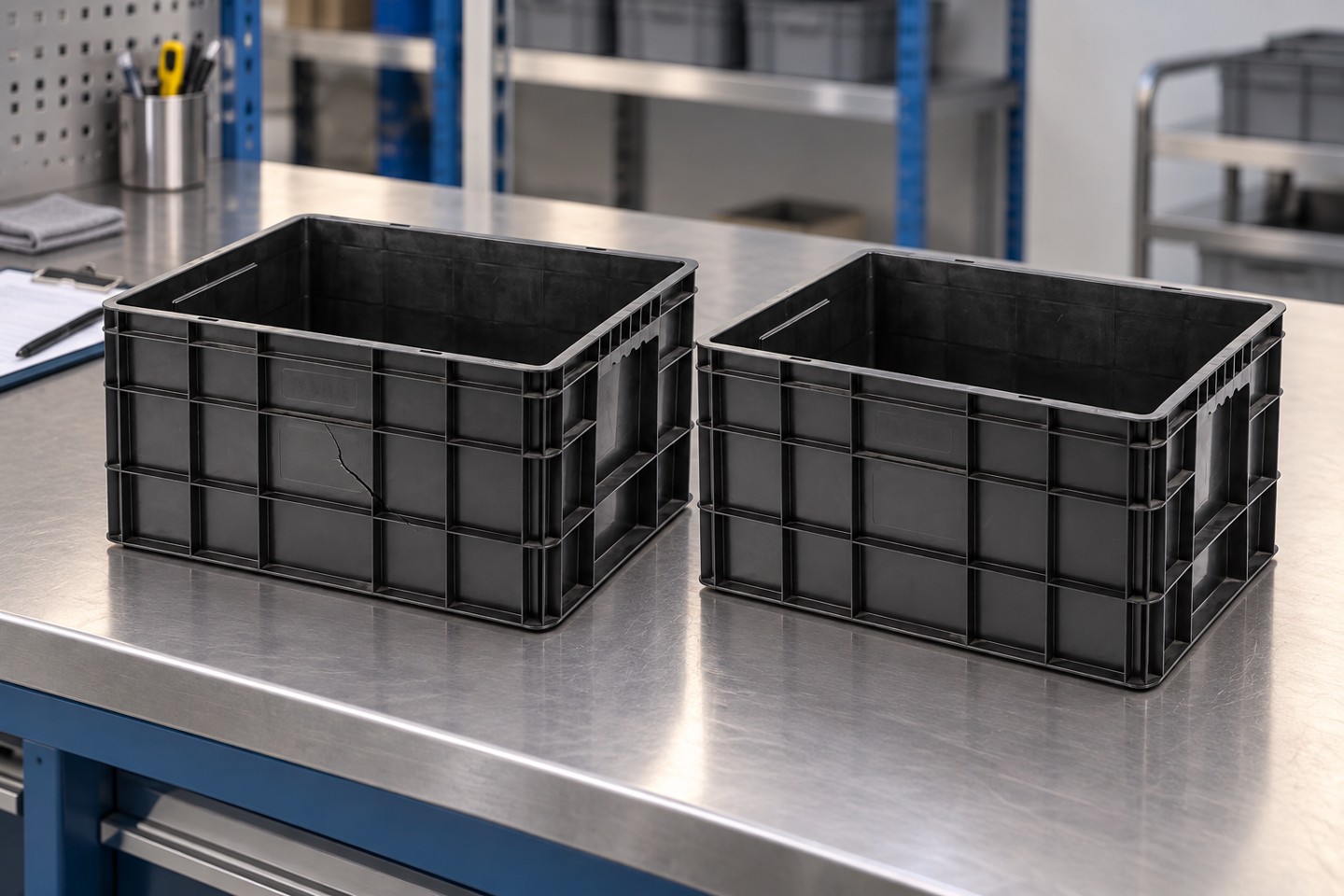 Two tote samples prepared for condition comparison