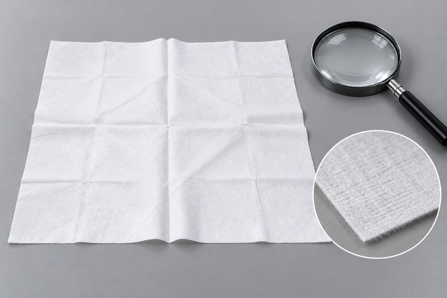 SWESD cleanroom wipe fabric and edge on a clean sample inspection bench
