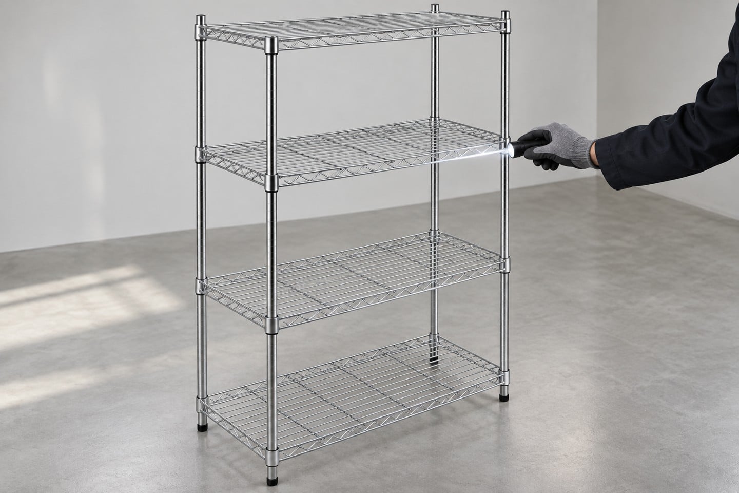 Visual inspection of the original wire shelf and chrome surface