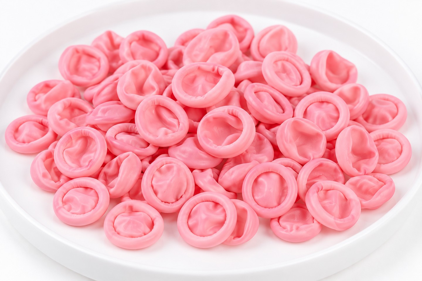 Pink disposable finger cot rolled rims and closed ends