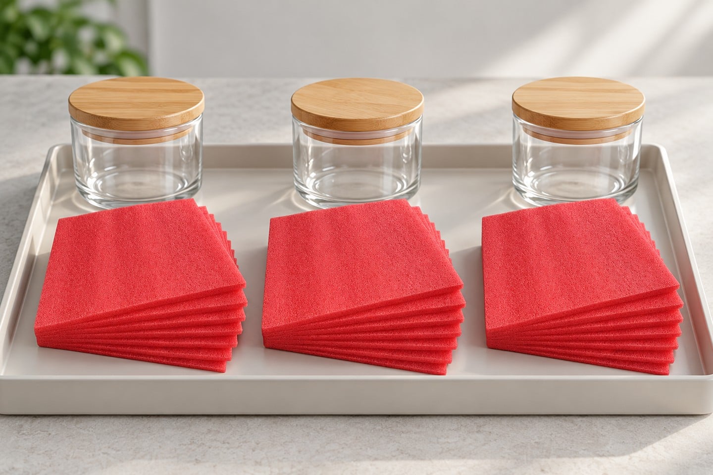 Separate pink-red SWESD foam specimens prepared for a controlled compatibility study