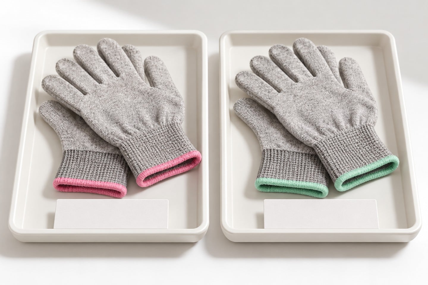 SWESD knit gloves separated in traceable sample trays