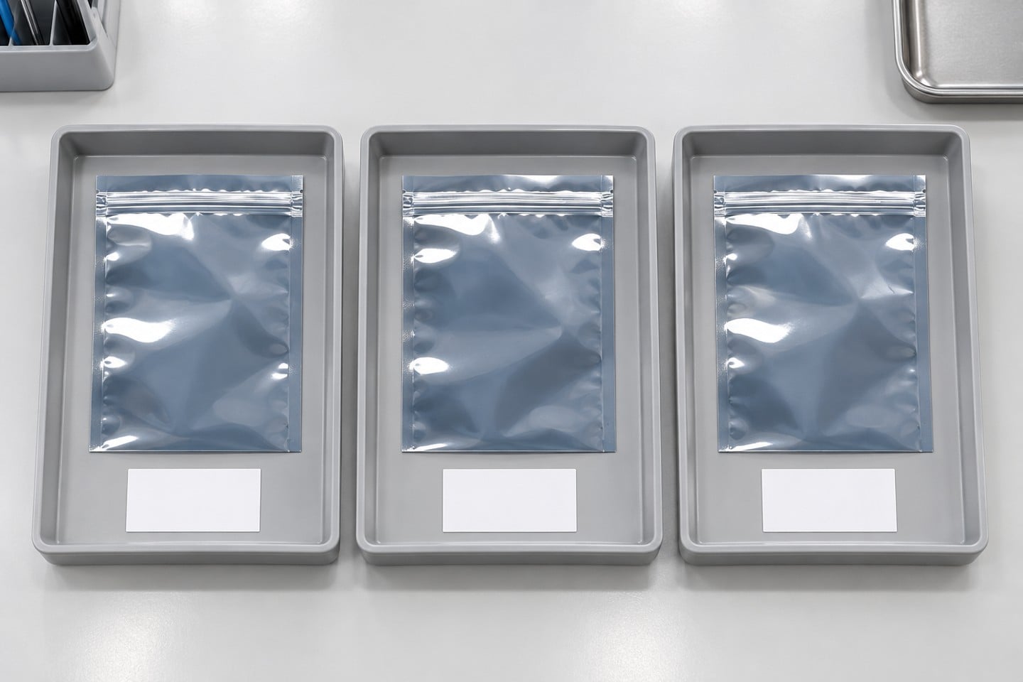 Separate SWESD shielding bags in three receiving trays for engineering sample groups