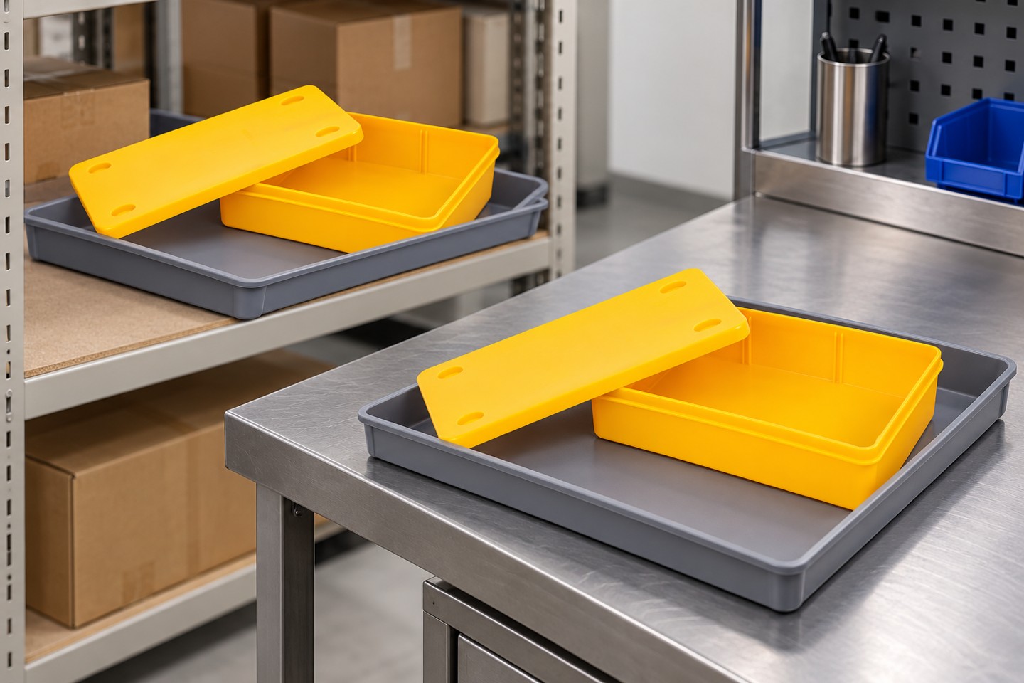 Yellow SWESD bins separated for stock release and inspection