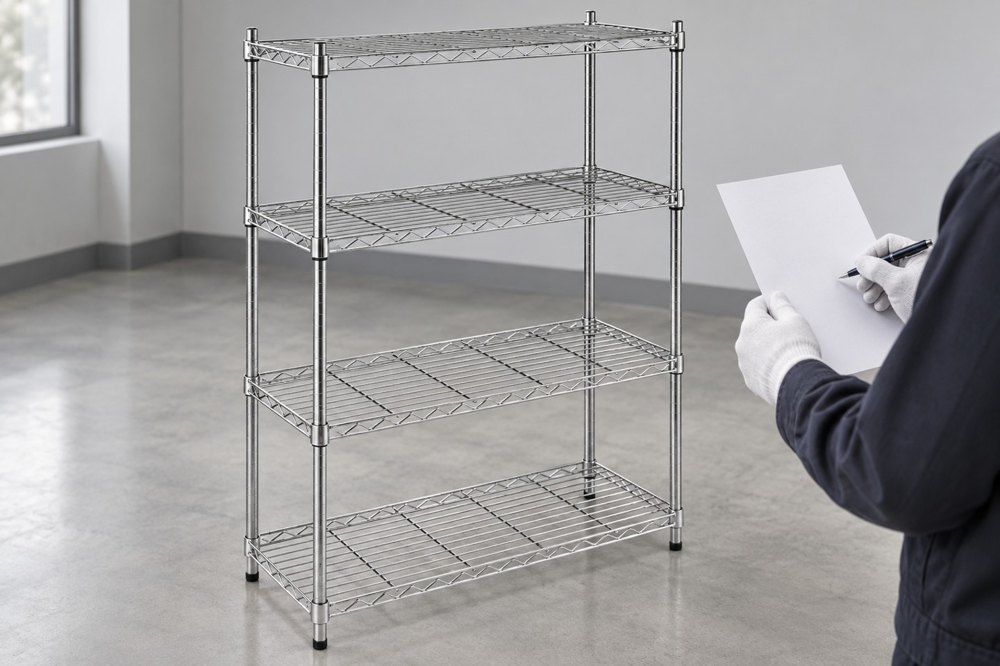 Shelf assembly checked against a blank configuration record