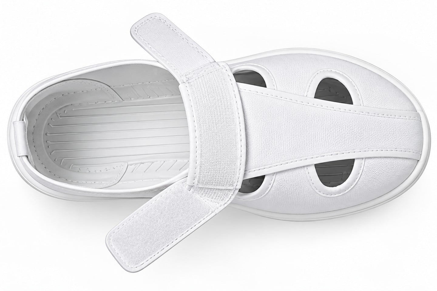 White ventilated shoe opening and molded footbed detail