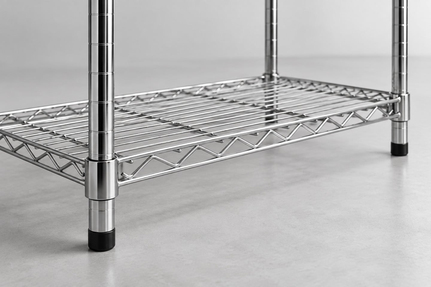Original bottom shelf, support posts and black rack feet