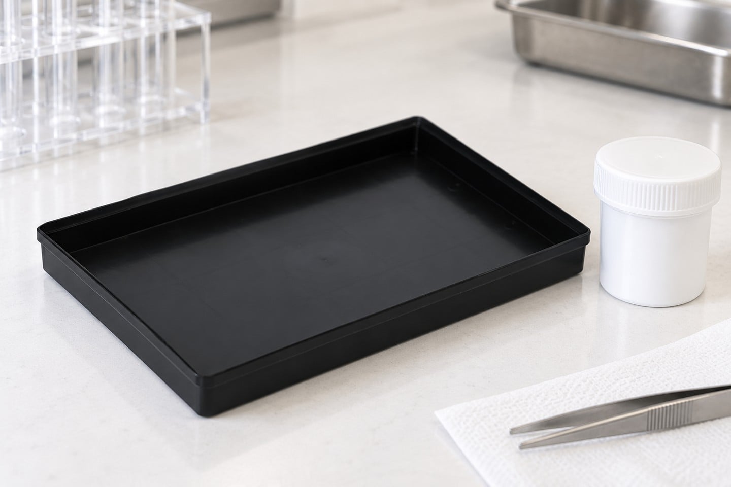 Black SWESD tray and a separate clean specimen container