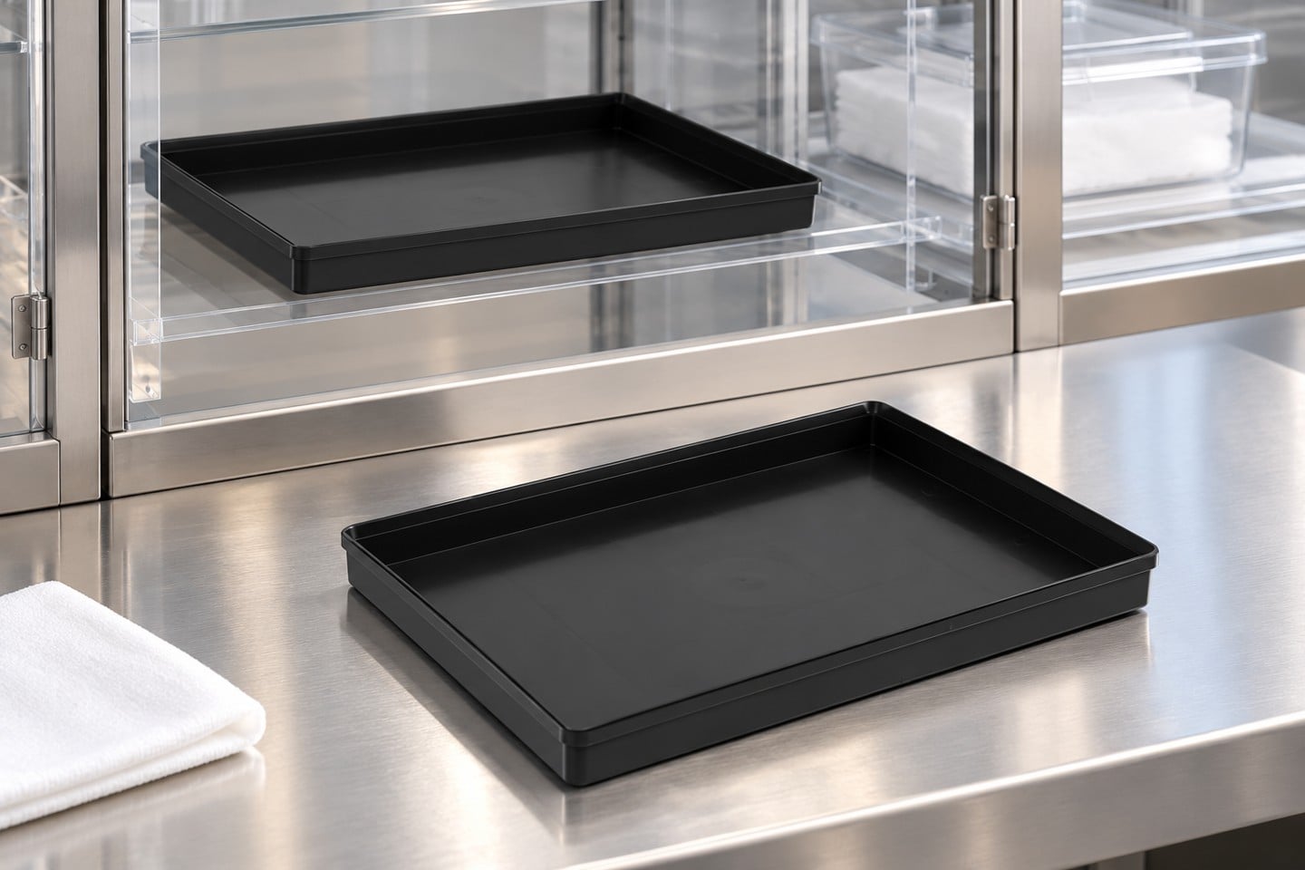 Black SWESD trays separated for controlled specimen handling