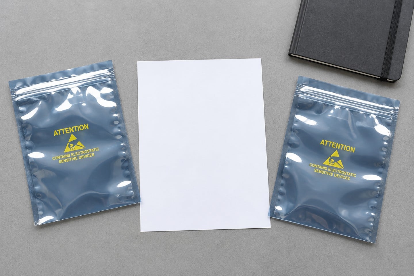 SWESD shielding pouch samples separated for document-based packaging review