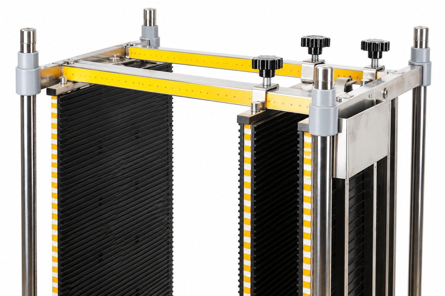 Original yellow adjustment bars and black grooved magazine panels