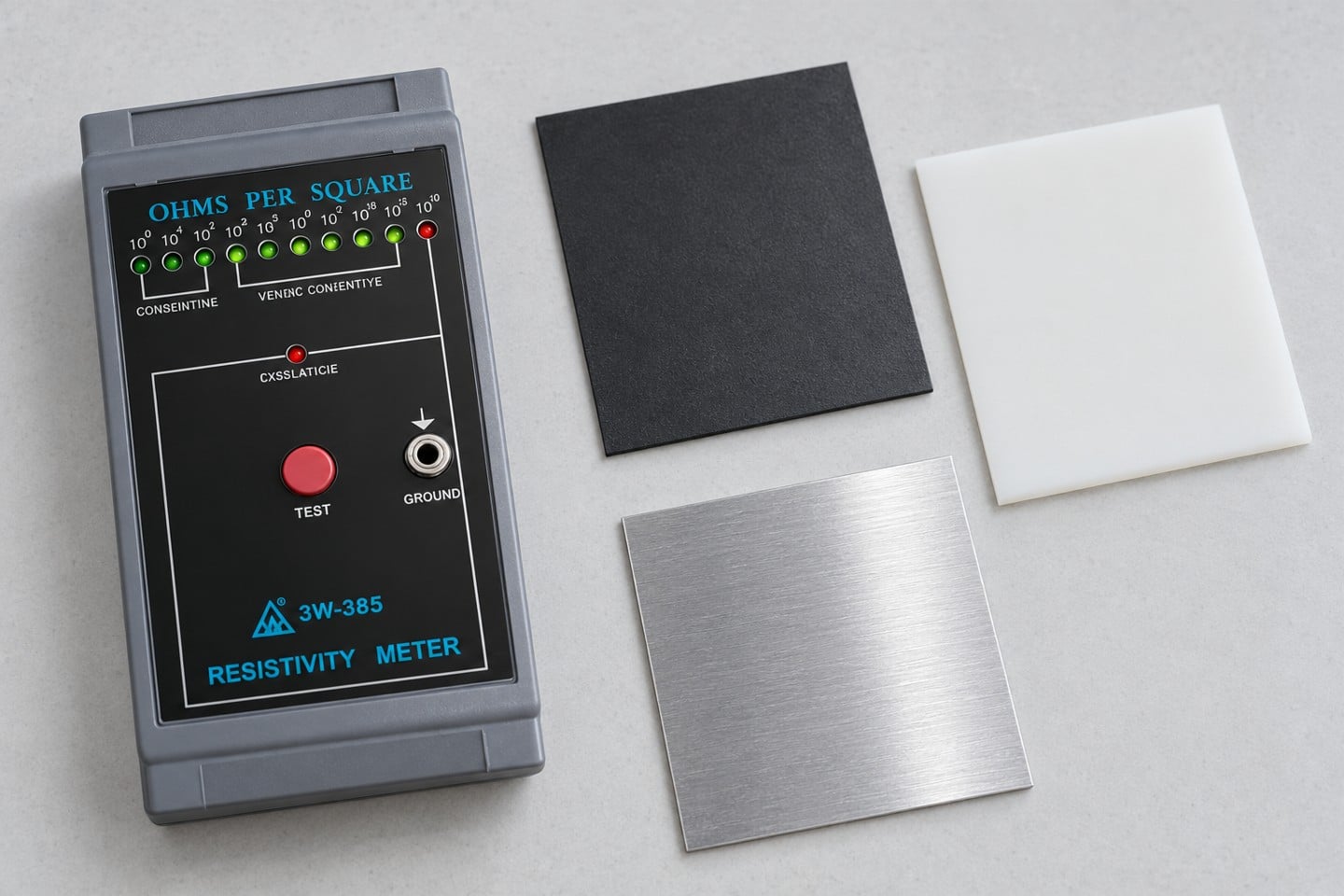 SWESD tester and separate material coupons on an inspection bench
