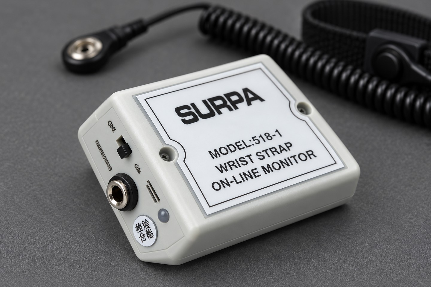 Unplugged side connector and switch of the SWESD wrist strap monitor